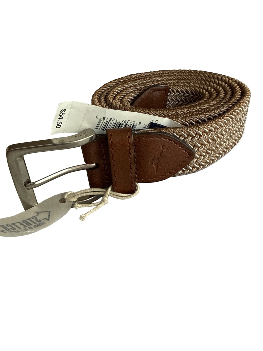 TOMMY BAHAMA NWT Big & Tall Two-Tone Stretch Webbed Belt Tan Woven Leather 3XL